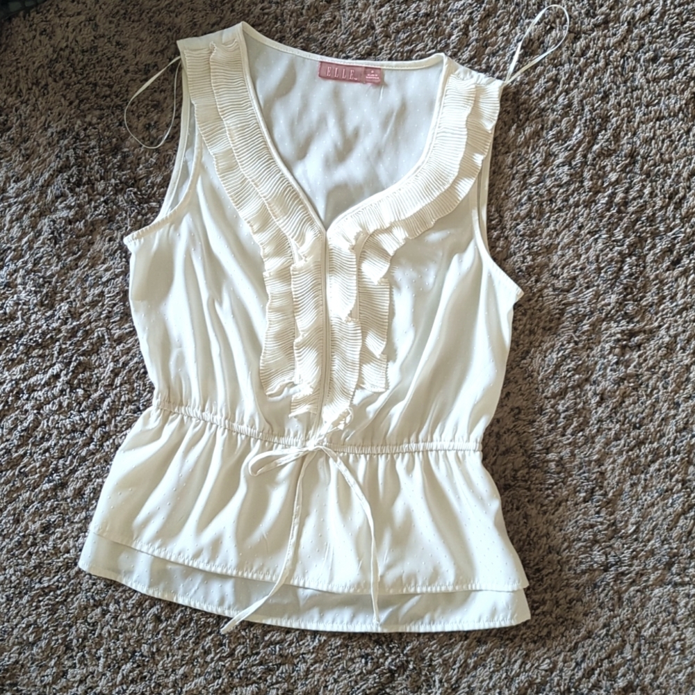 Elle white polka dot ruffle blouse - women's size S